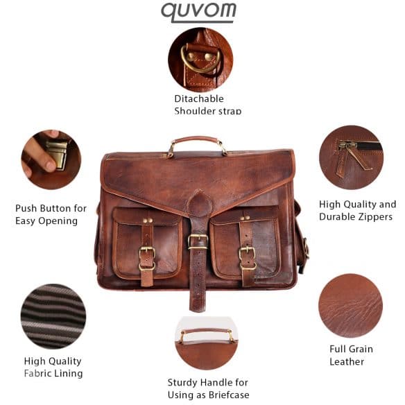 Top Rated Brown Leather Messenger Briefcase Bag