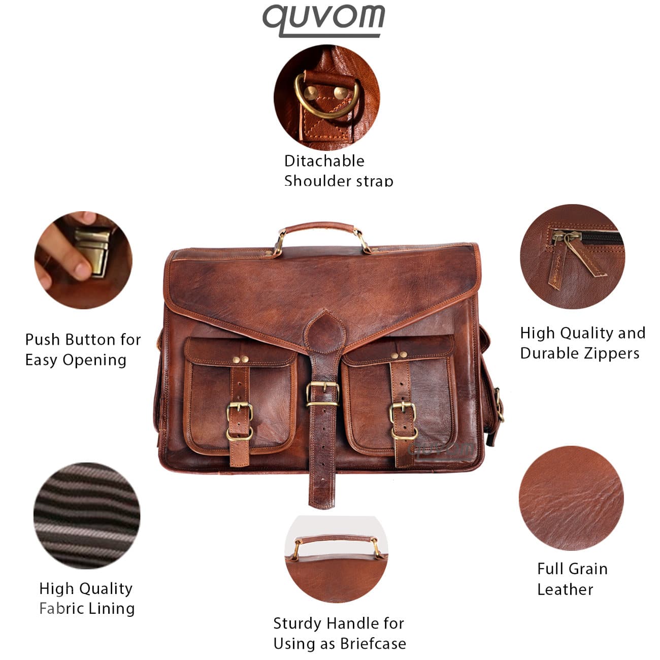 Top Rated Brown Leather Messenger Briefcase Bag | Quvom.com