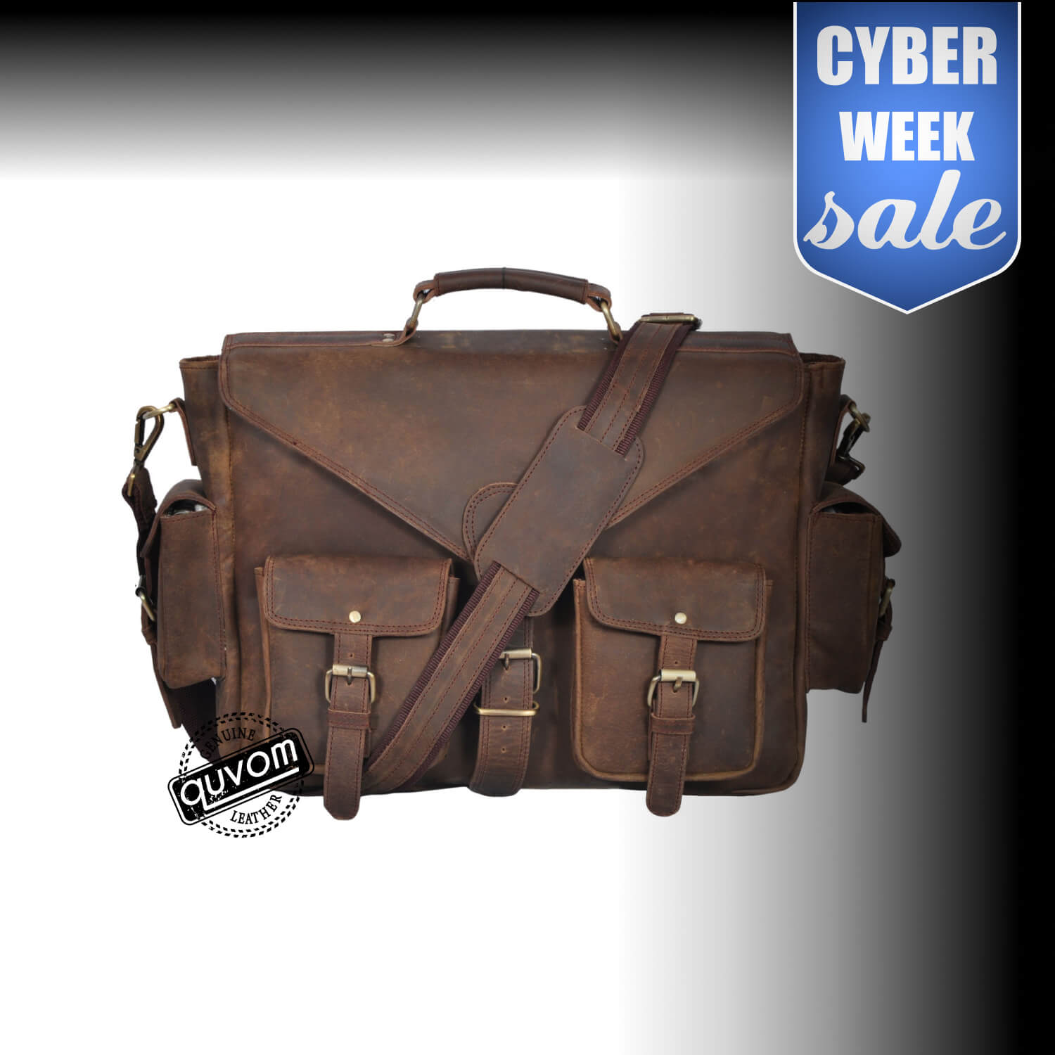 Military Style Dark Rustic Multiple Pockets Leather Briefcase