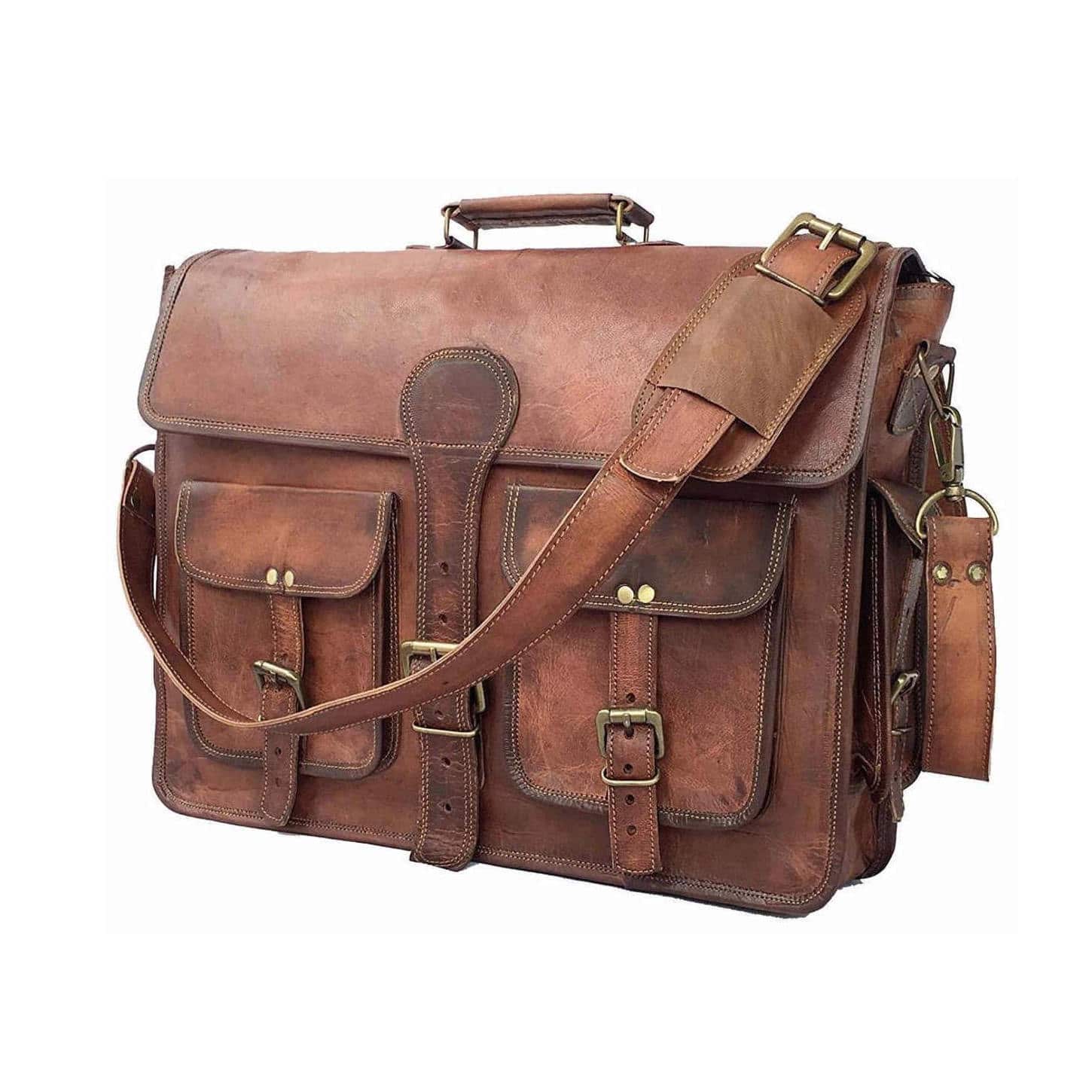 Wellington Leather Light Brown Tanning Leather Briefcase | Quvom.com