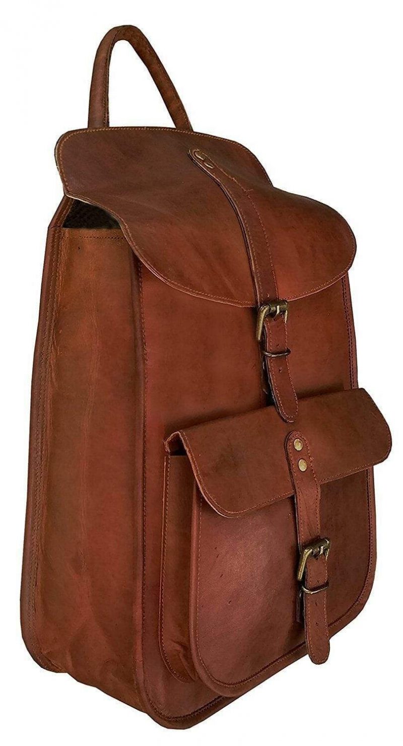 Vintage leather backpack for College School Office- NA
