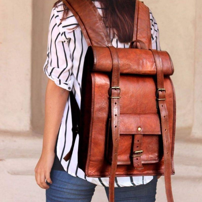 Trailblazer Rolling Top Leather Backpack Rucksack