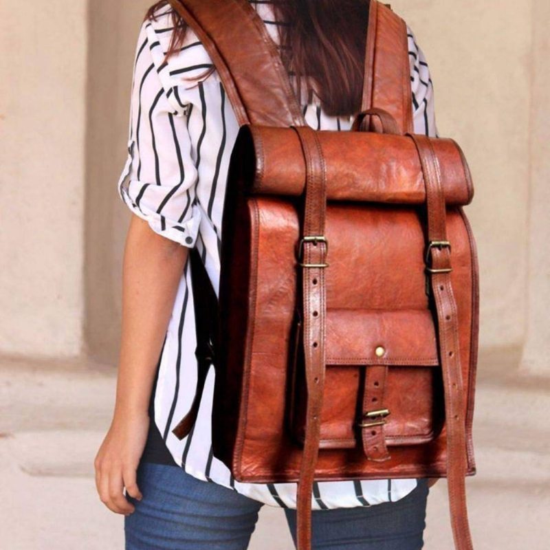 Trailblazer Rolling Top Leather Backpack Rucksack