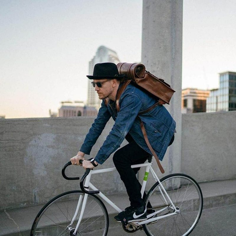 Trailblazer Rolling Top Leather Backpack Rucksack