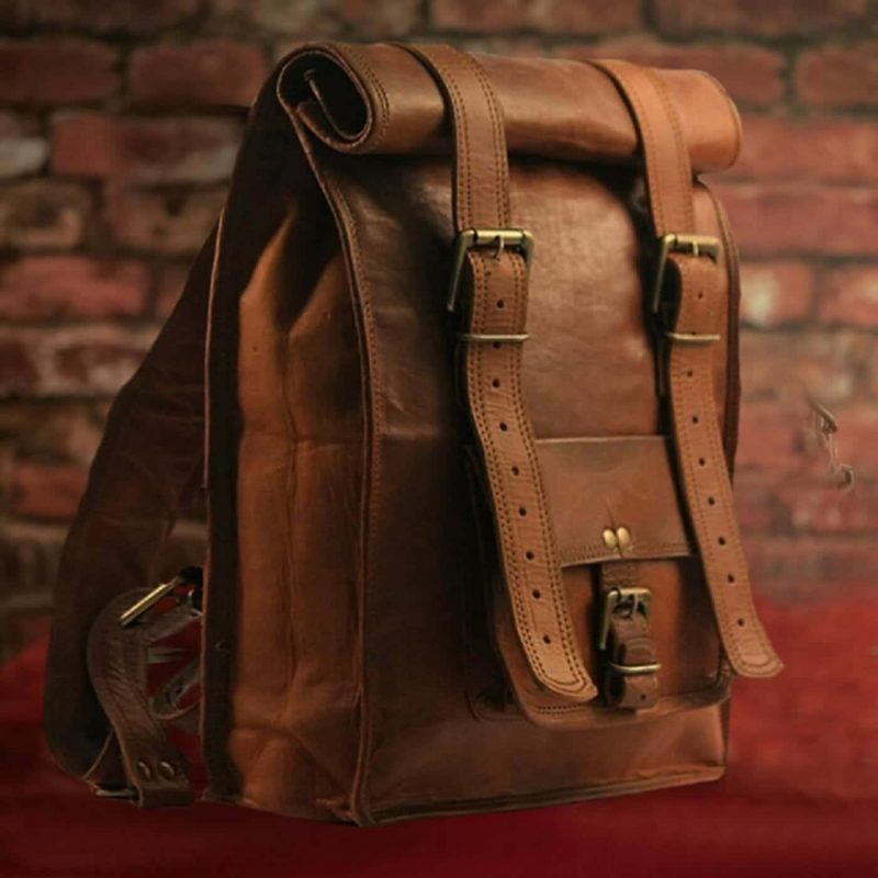 Trailblazer Rolling Top Leather Backpack Rucksack