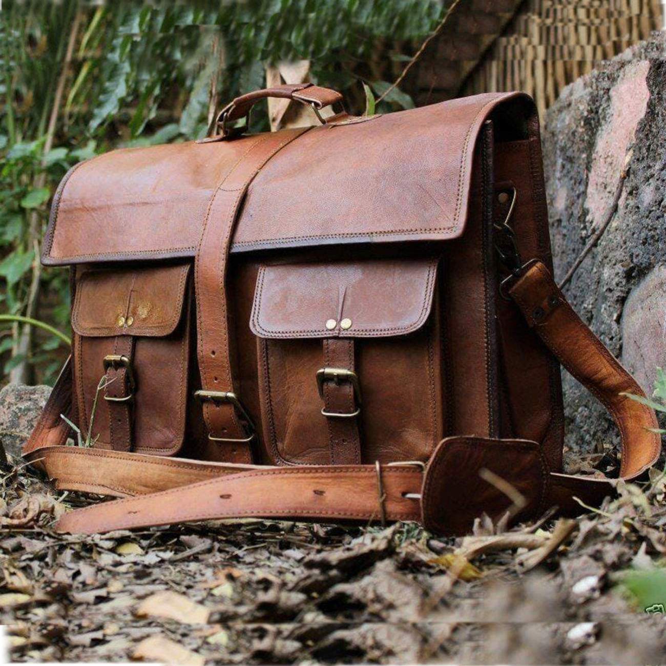 Denver Leather Briefcase Messenger Bag