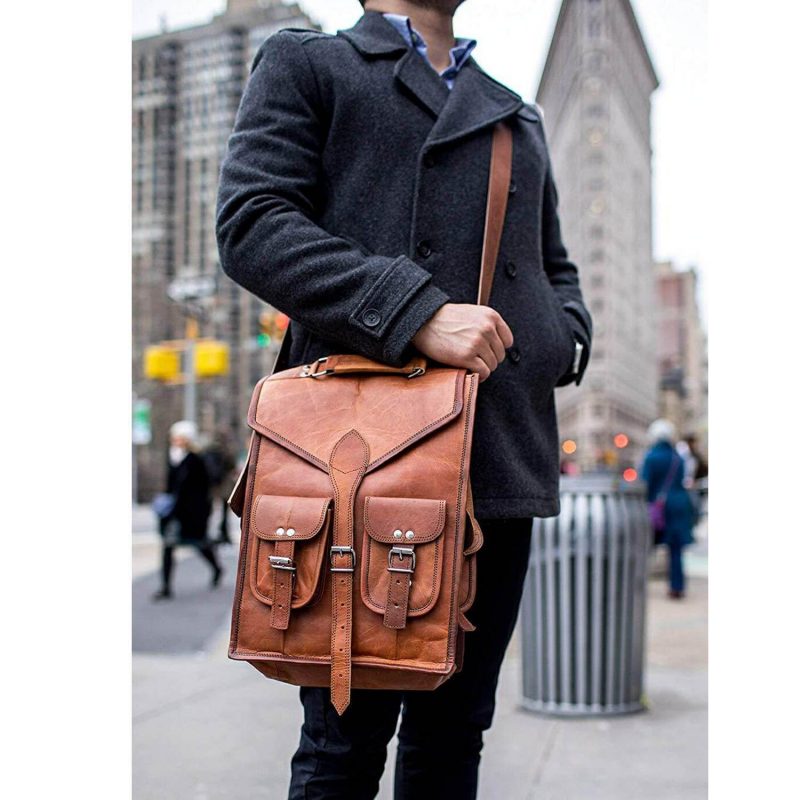 Classic Vintage Leather 2 in 1 Backpack Messenger Bag