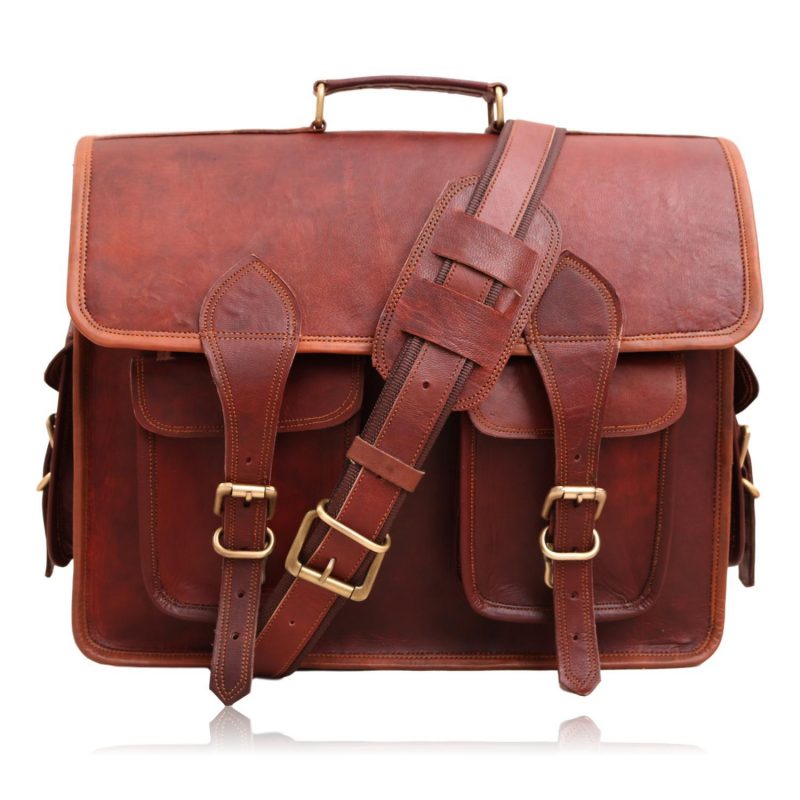 Vintage Leather Multi Pocket Camera Messenger Bag