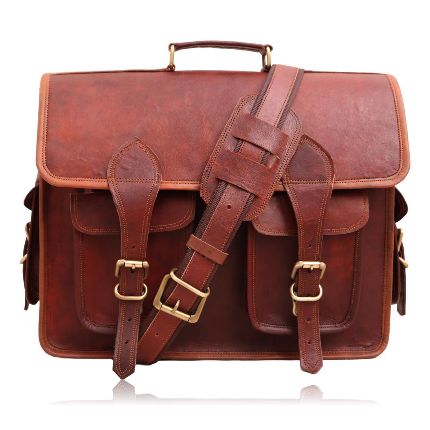 Vintage Leather Multi Pocket Camera Messenger Bag