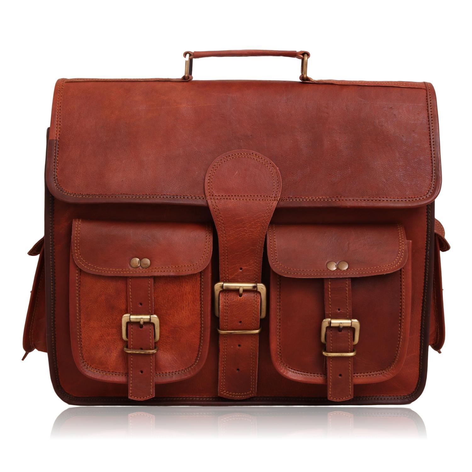 Wellington Leather Multi Pocket Briefcase Messenger Bag