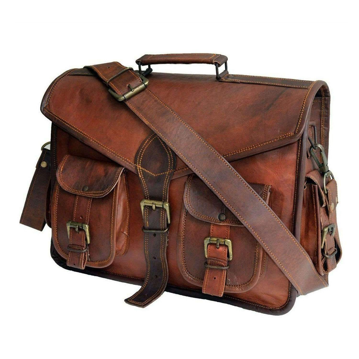 Top Rated Brown Leather Messenger Briefcase Bag | Quvom.com