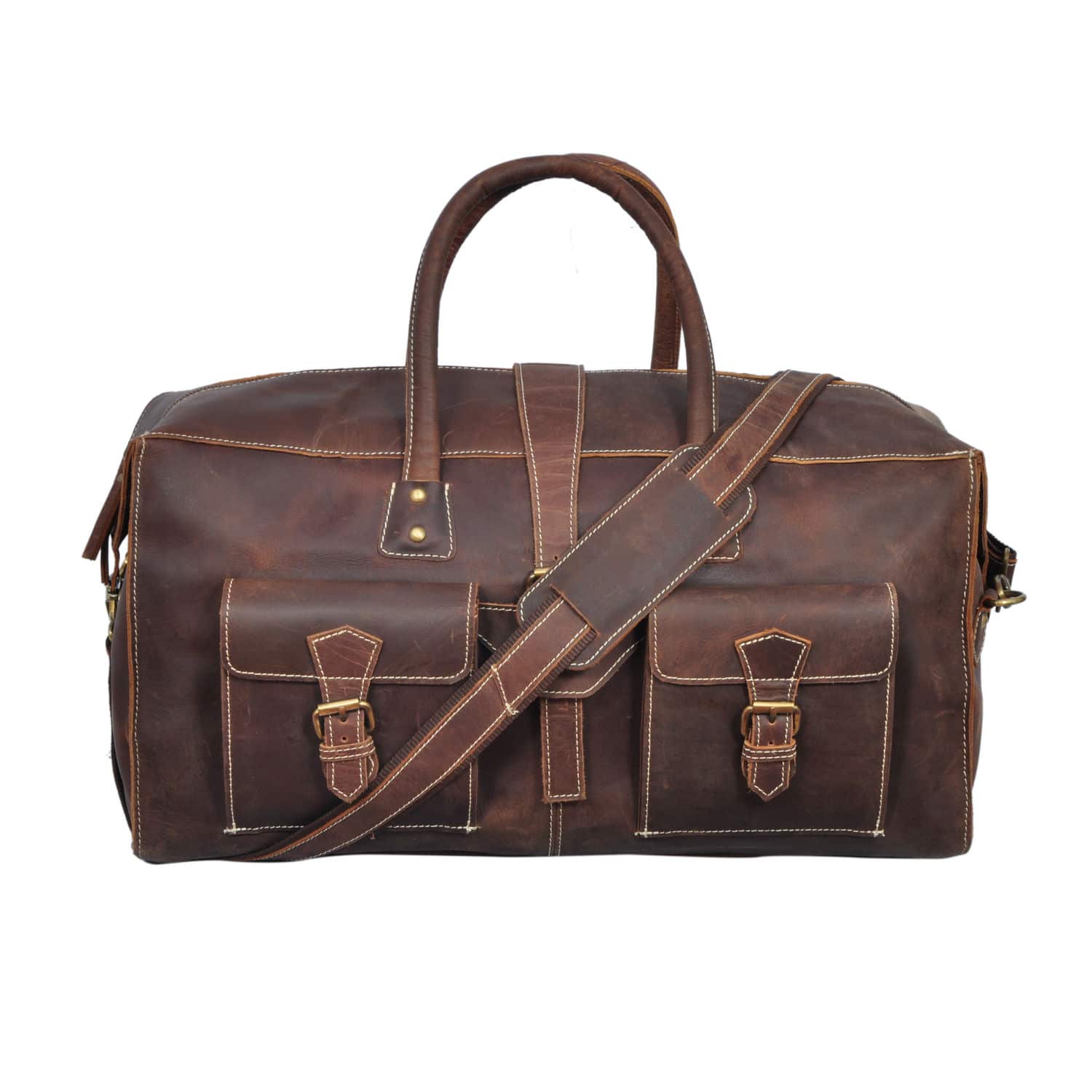 Chocolate Brown Rustic leather Travel Duffel Bag | Quvom.com