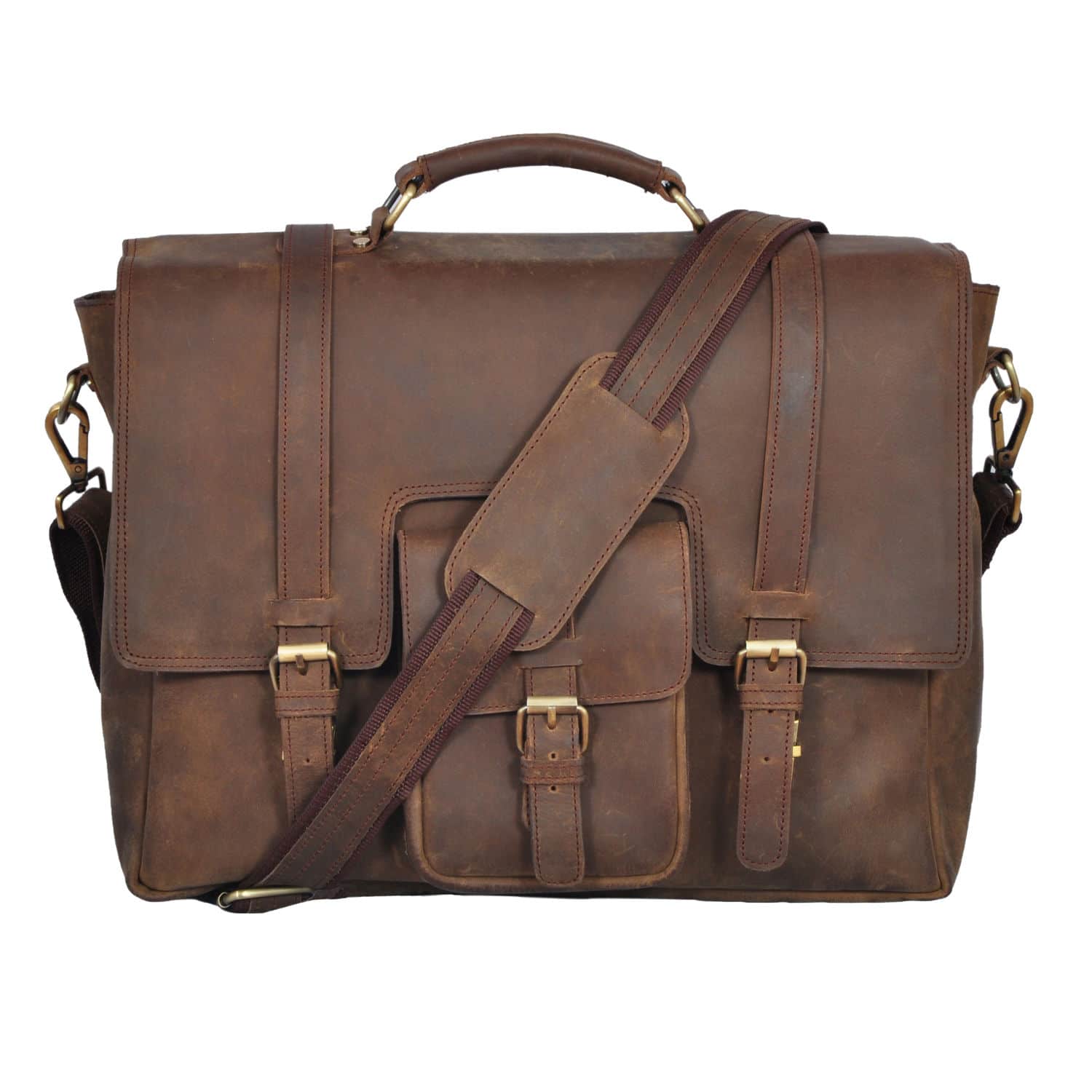 Quvom Rustic Buffalo Leather Briefcase Messenger Bag